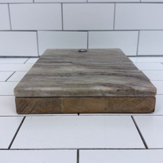Marble Wood Cheese Board with Stone Handle Knife & Spreader