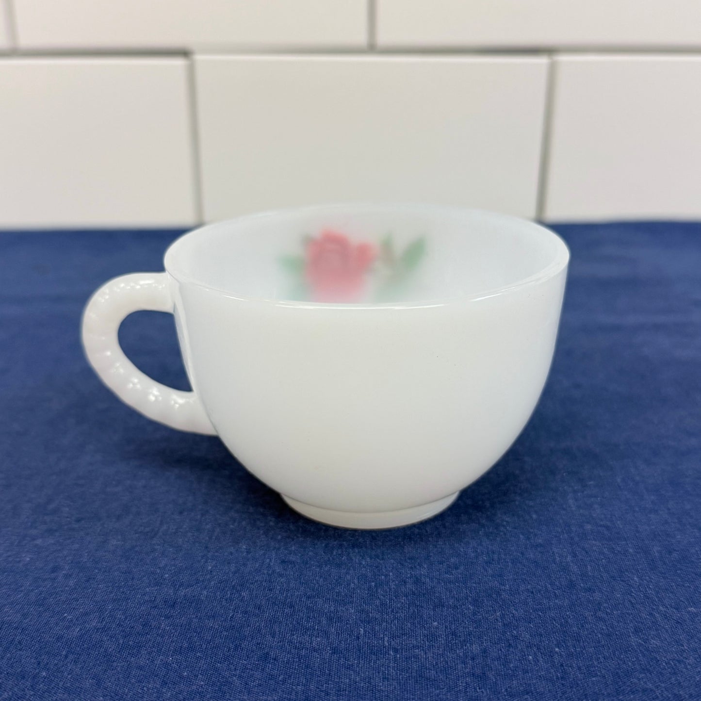 Federal Glass Rosecrest Snack Set in Box, Set of 8, Milk Glass