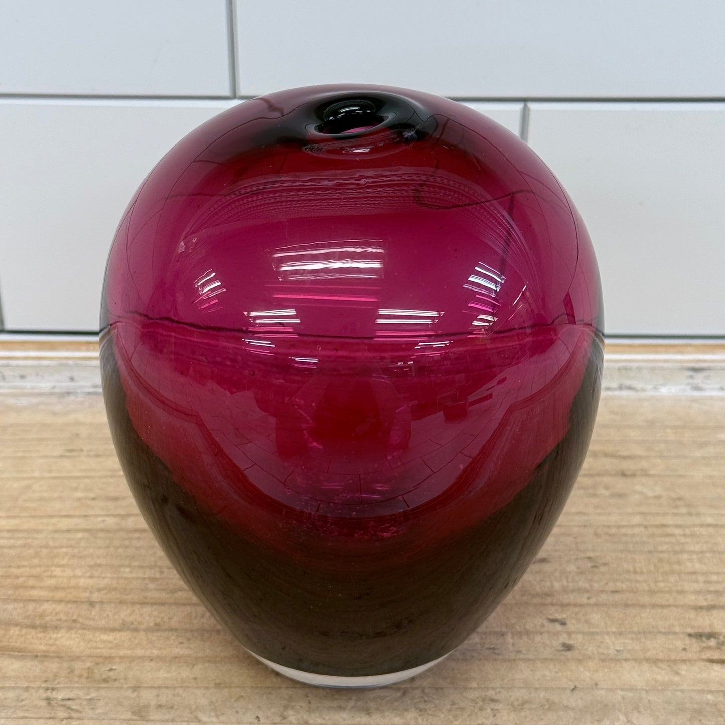 Hand Blown Cranberry Amethyst Art Glass Lidded Jar Vintage