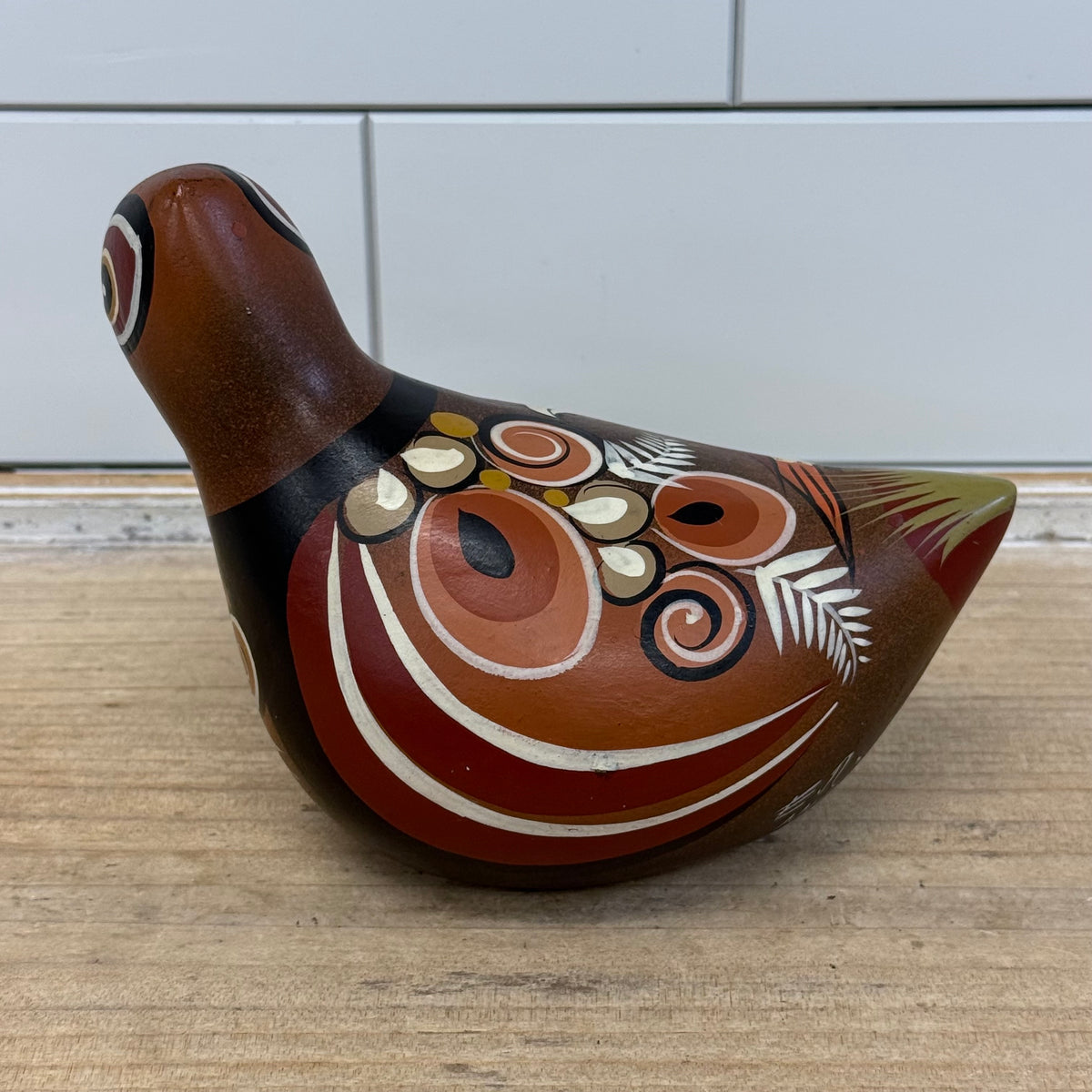 Vintage Mexican Folk Art Hand Painted Pottery Pheasant Bird