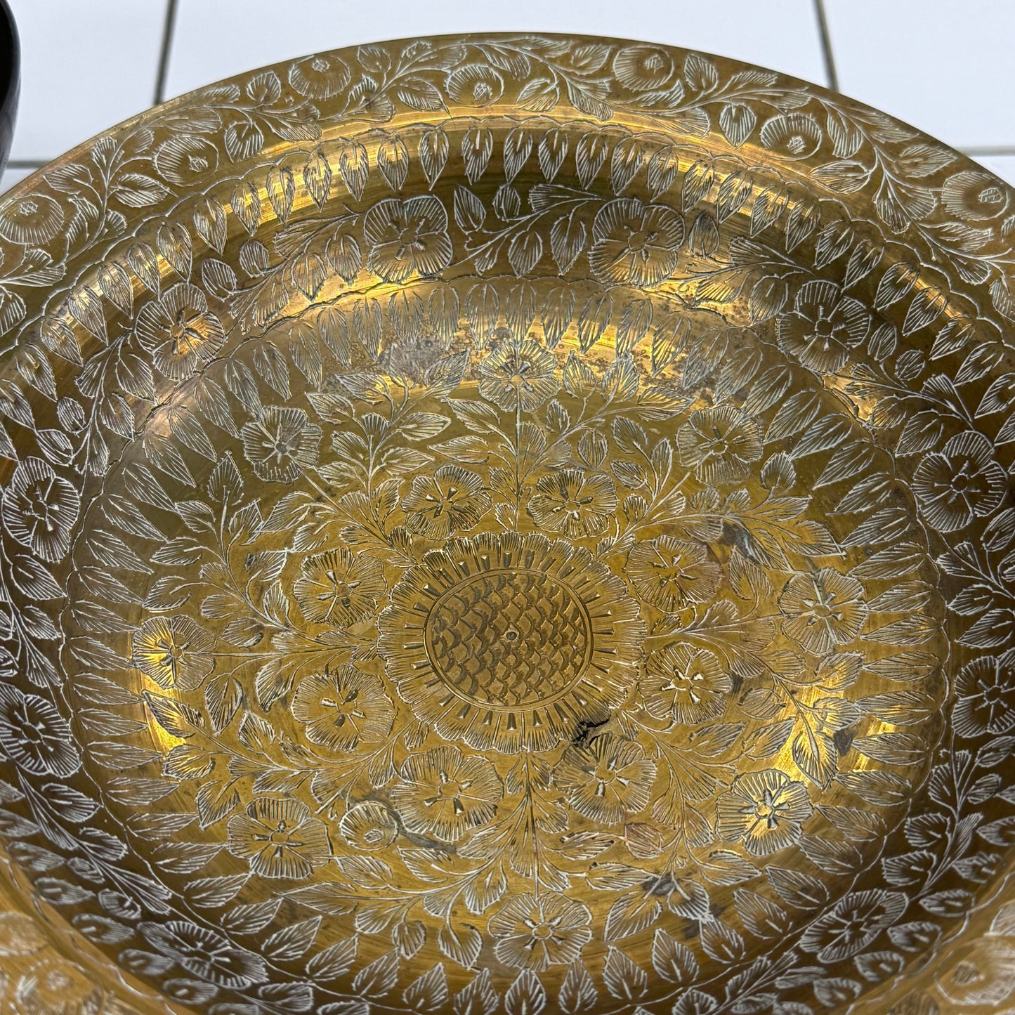 Etched Floral Brass Compotes Set of 2 Vintage Pedestal Bowls