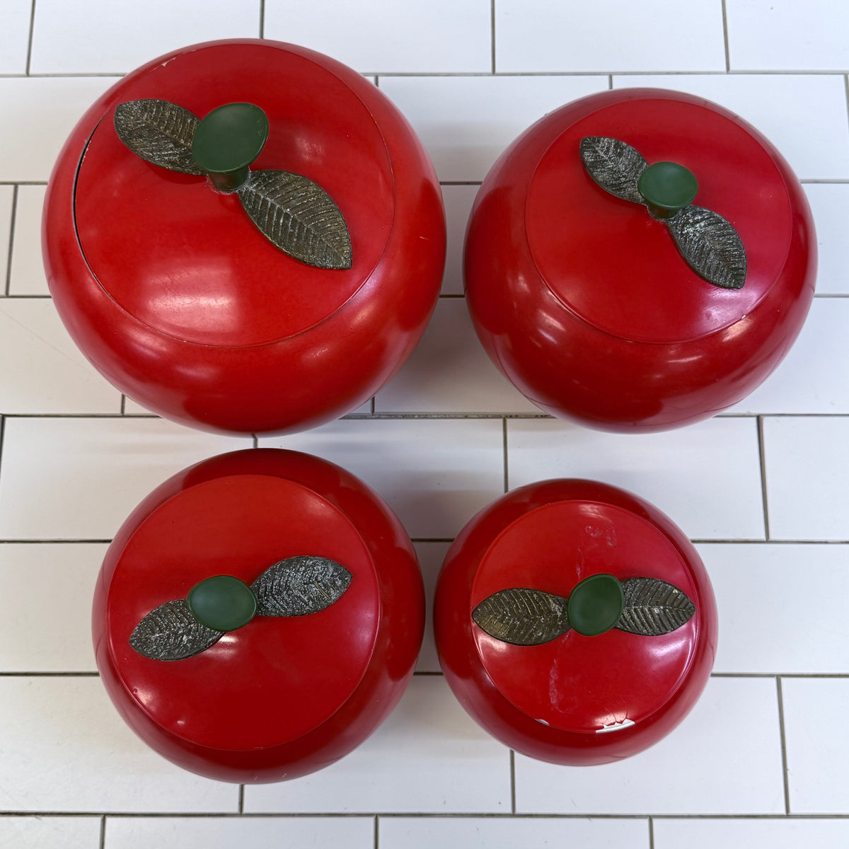 Chrom-Ever Red Apple Aluminum Canisters Set 1960s