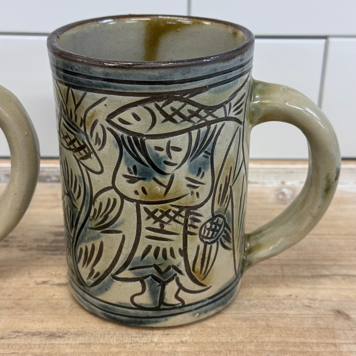 Folk Art Pottery Mugs Set of 4 Ceramic Tankards