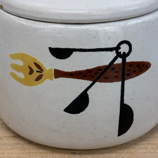 West Bend Stoneware Fork Lidded Kitchen Crock Canister 1970s