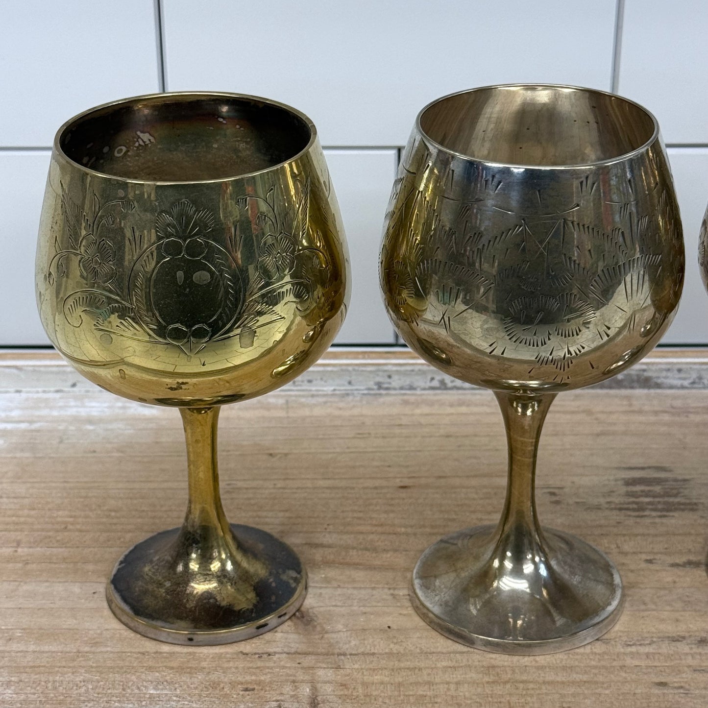 Vintage Floral Etched Goblets, Set of 4