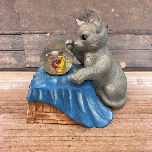 Cat and Mouse Porcelain Music Box with Water Globe