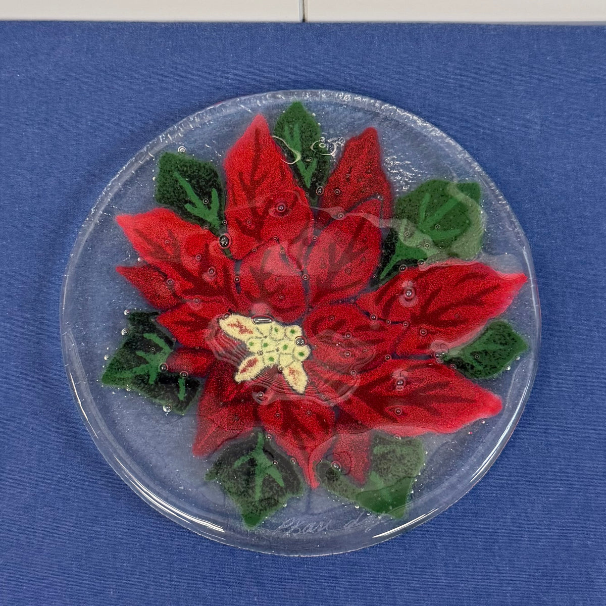 Peggy Karr Poinsettia Fused Glass Christmas Plate