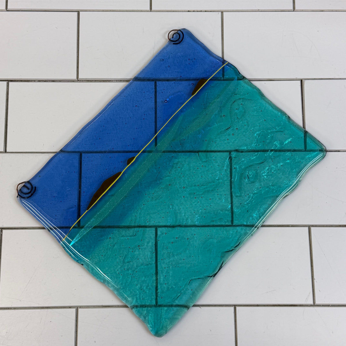 Handmade Seeded Art Glass Ocean Seascape Coastal Wall Hanging