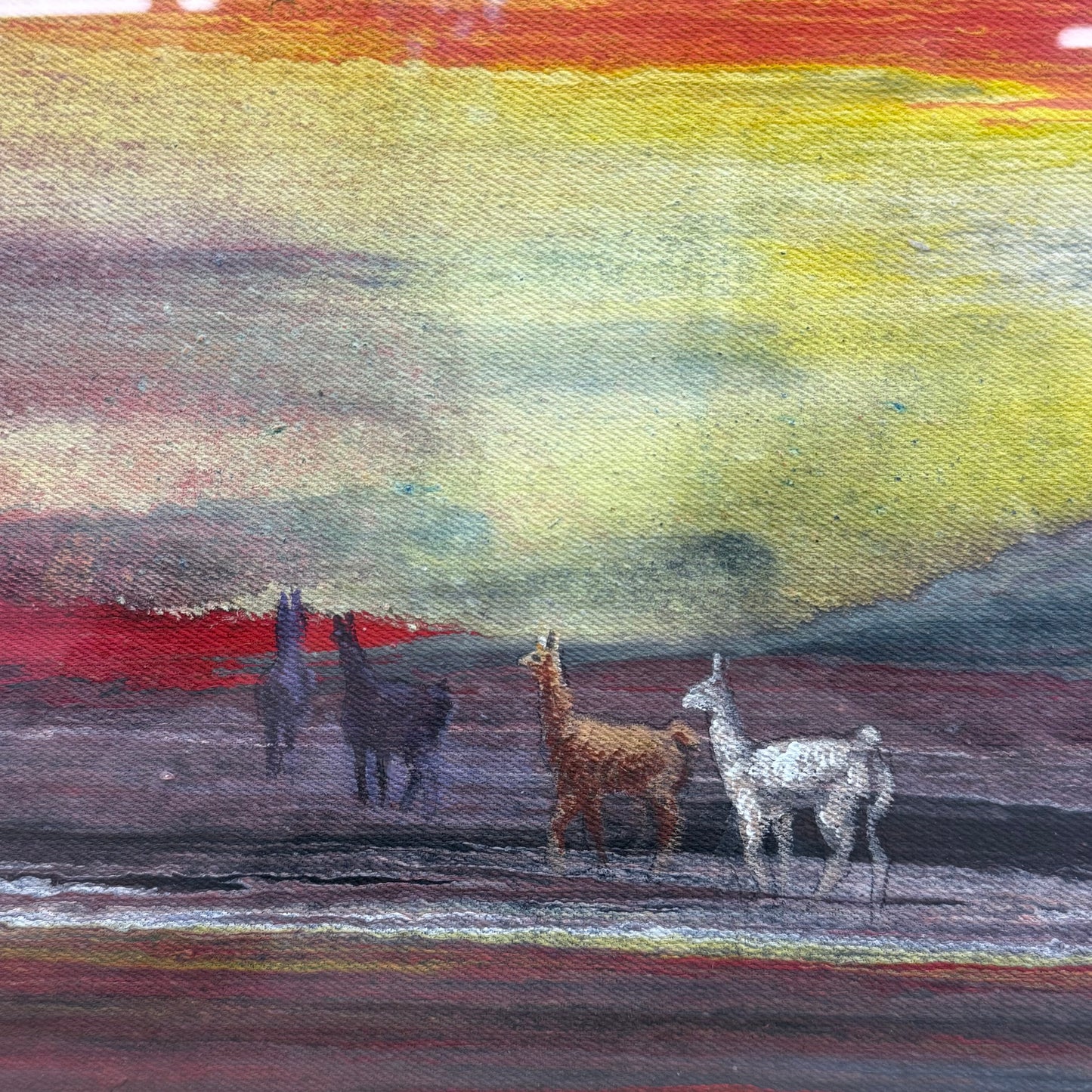 Original Llama Desert Sunset Painting Framed Canvas