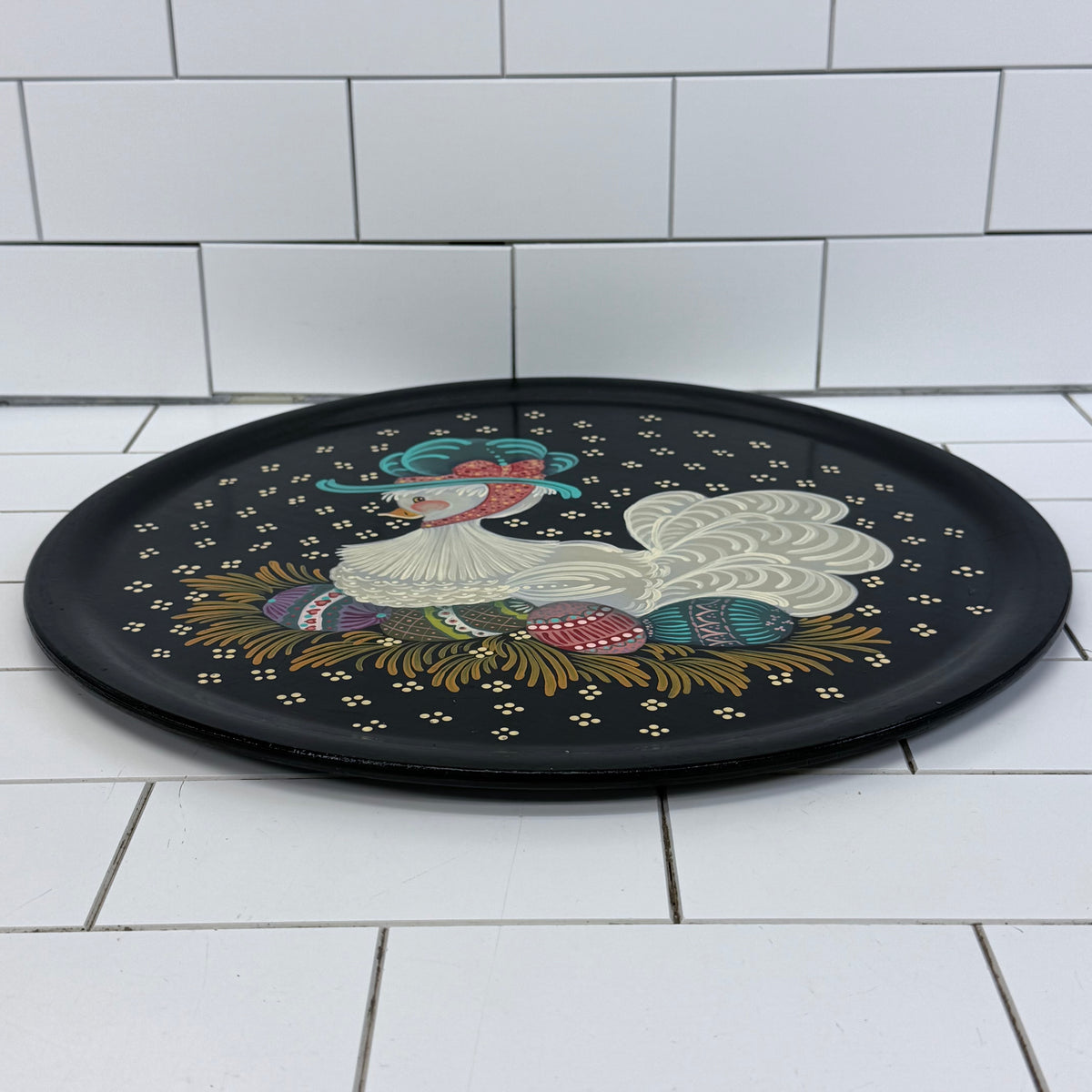 Folk Art Goose Hand-Painted Wooden Tray