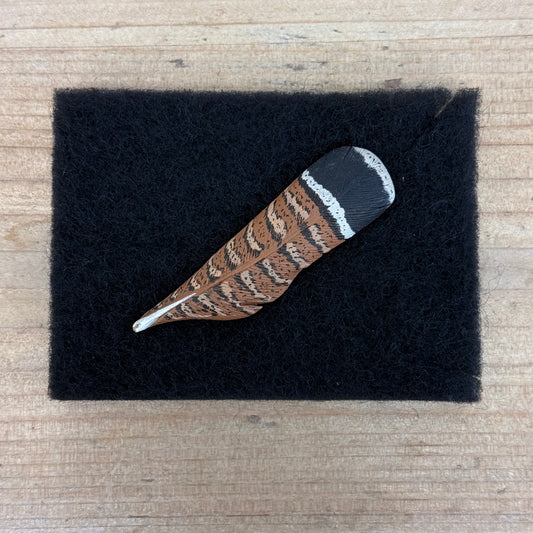 Ruffed Grouse Feather Brooch Wood Folk Art Signed 1986