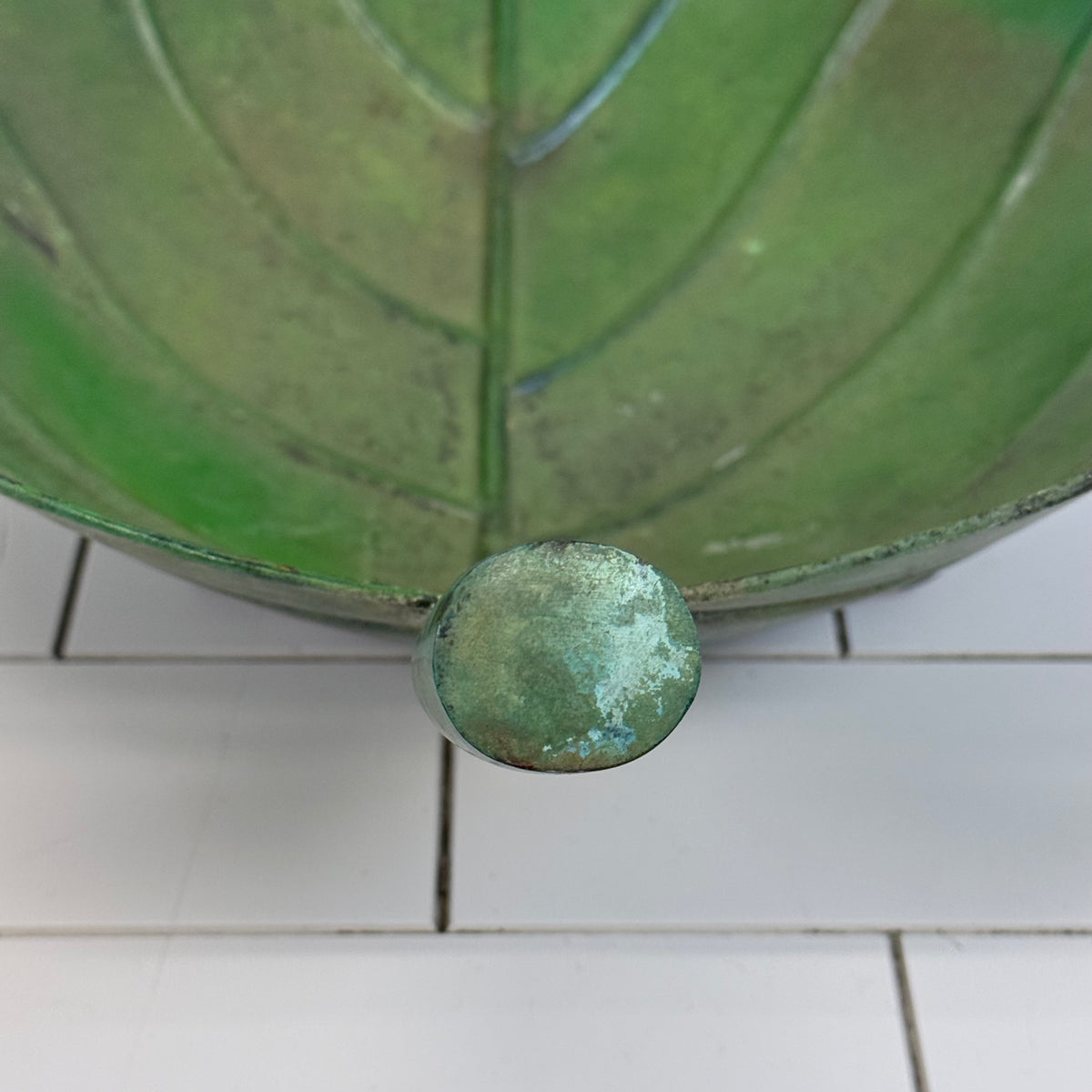 Large Green Metal Leaf Bowl Botanical Centerpiece Decor