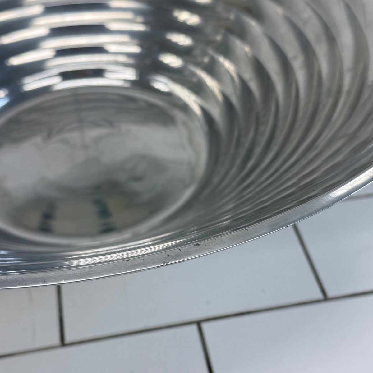 Ribbed Metal Bowl Large Centerpiece 18”