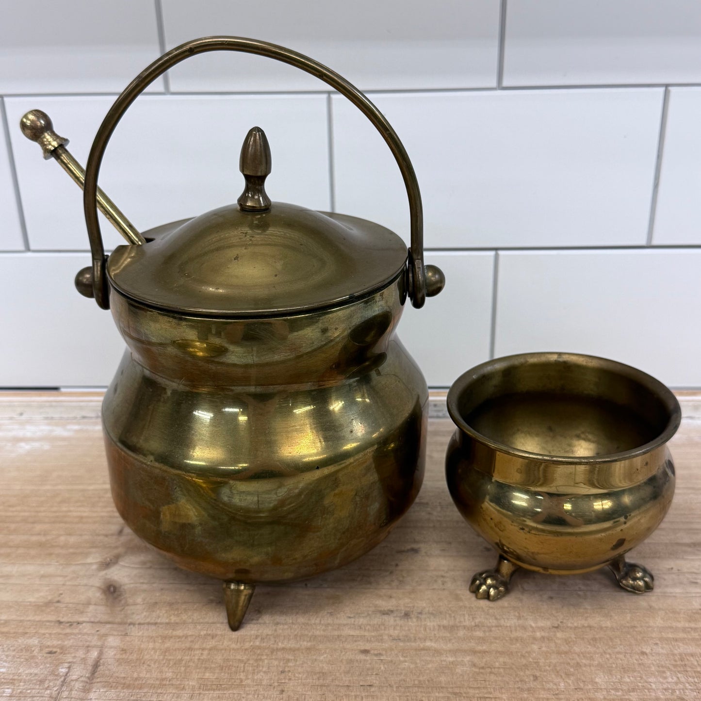 Vintage Brass Tray Smudge Pot & Claw Foot Bowl Lot of 3
