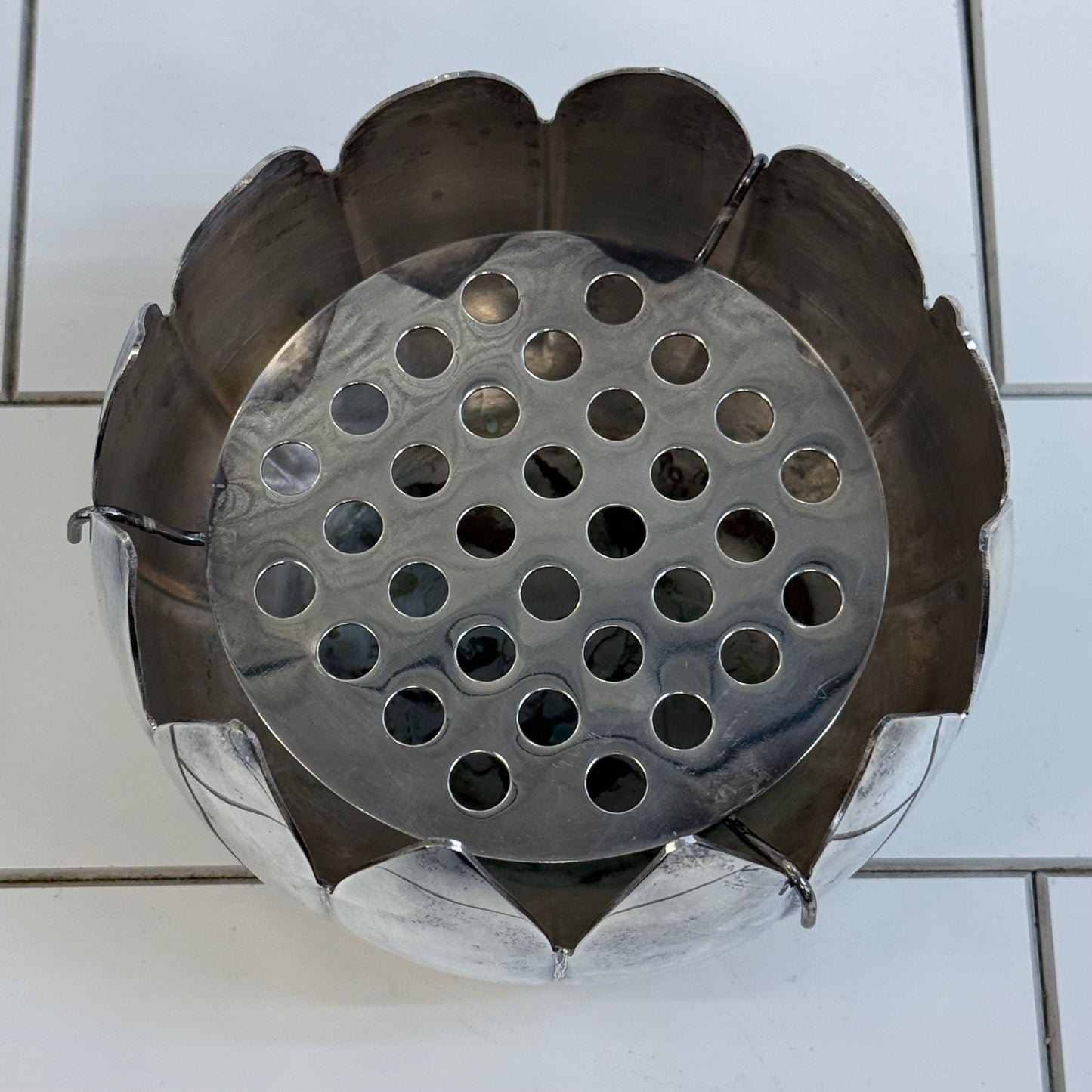 Leonard Silverplate Lotus Flower Frog Vase 1970s
