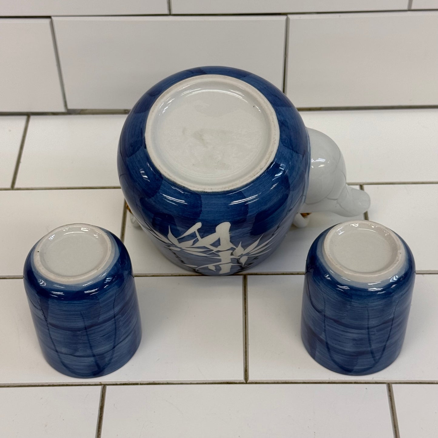 Blue Bamboo Porcelain Teapot Tea Set with Infuser & 2 Cups
