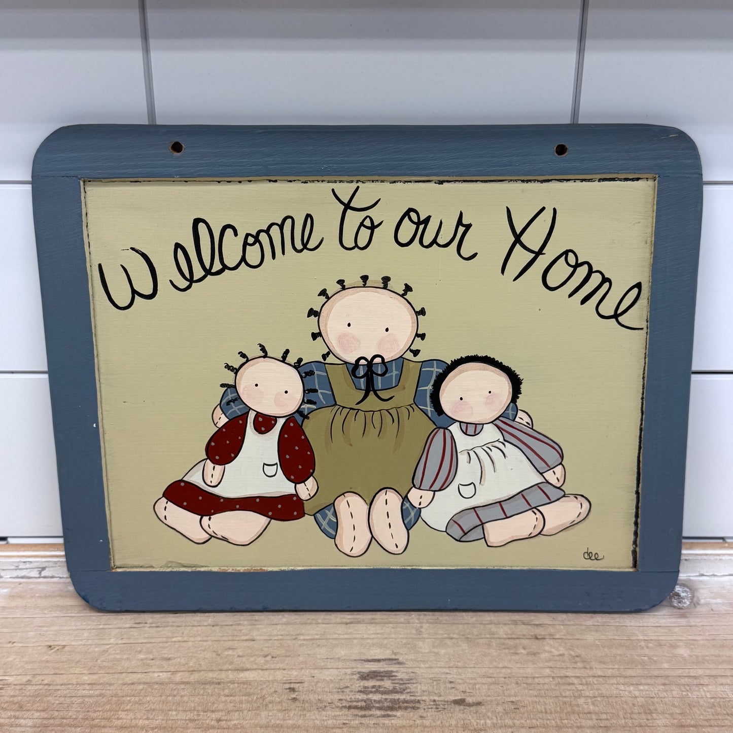Folk Art Dolls Hand Painted Reversible Chalkboard Sign Signed