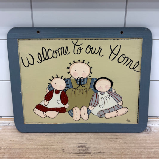 Folk Art Dolls Hand Painted Reversible Chalkboard Sign Signed