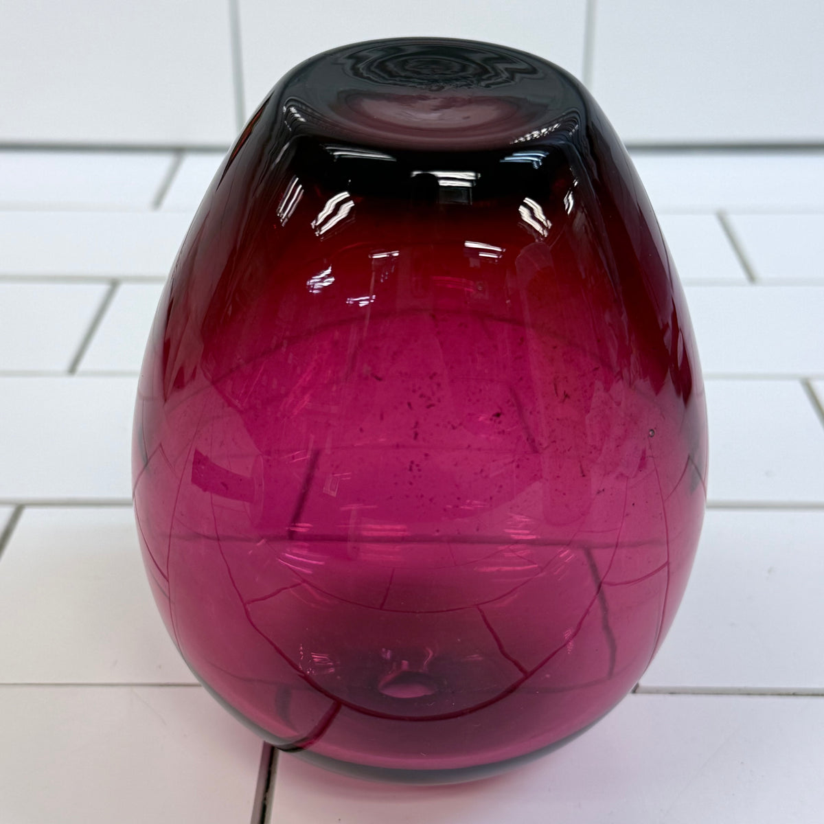 Vintage Cranberry Red Hand Blown Art Glass Bud Vase 6”