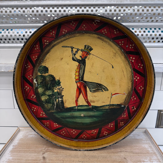 Vintage Hand Painted Golf Toleware Serving Tray