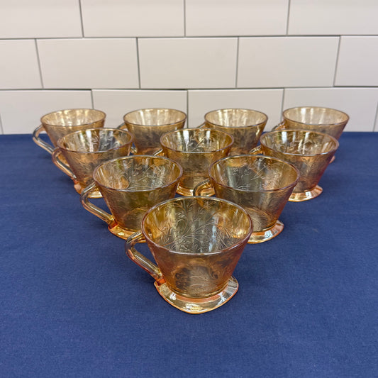 Jeannette Floragold Louisa Teacup Set of 10 Glass 1950s