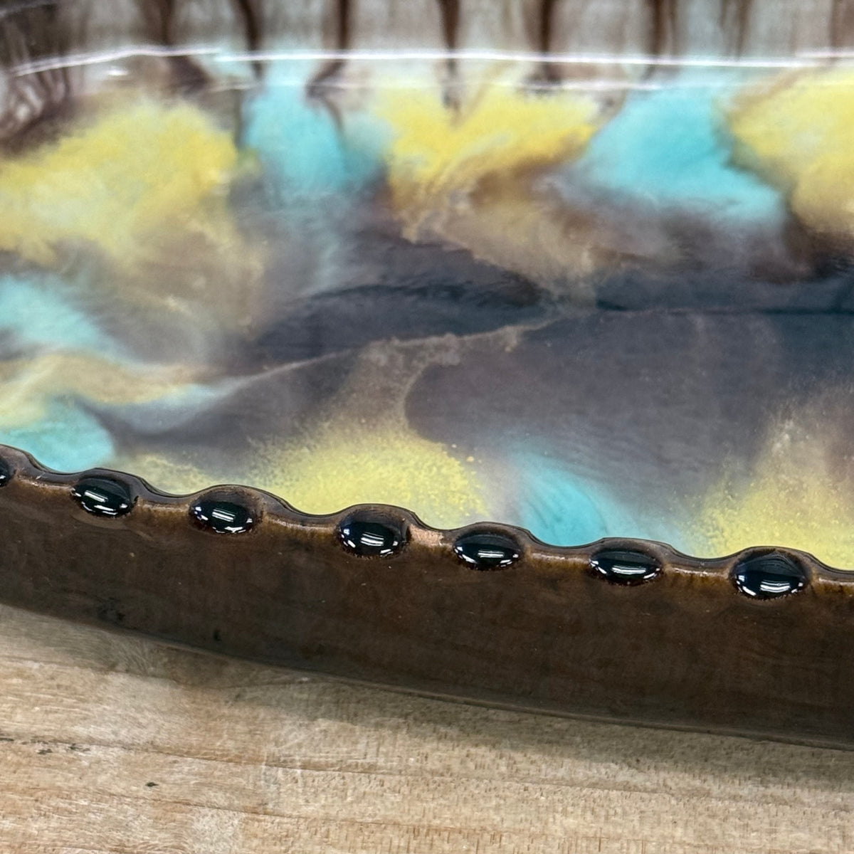 Austrian Art Pottery Drip Glaze Oval Tray Leaf Handles