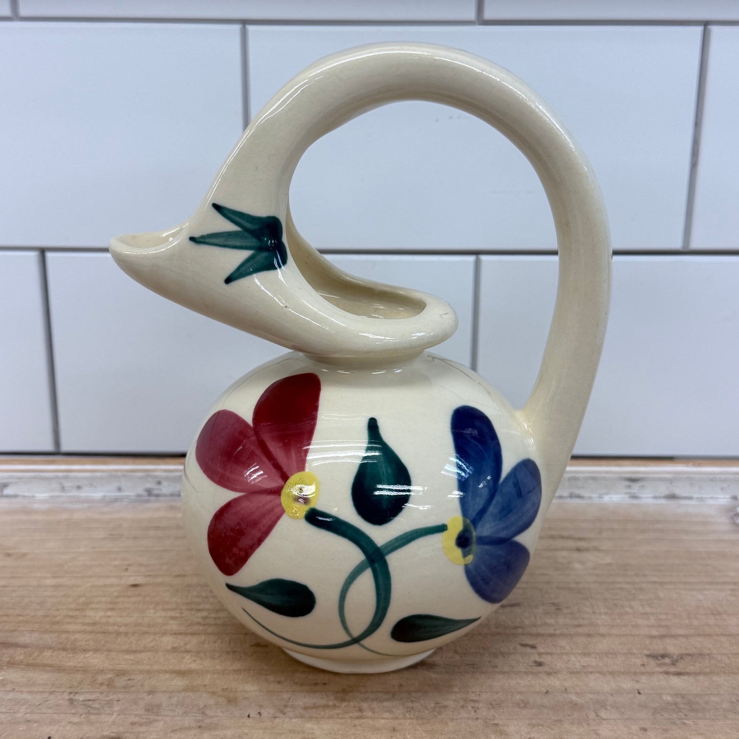 Purinton Slip Ware Floral Honey Syrup Pitcher USA 1950s