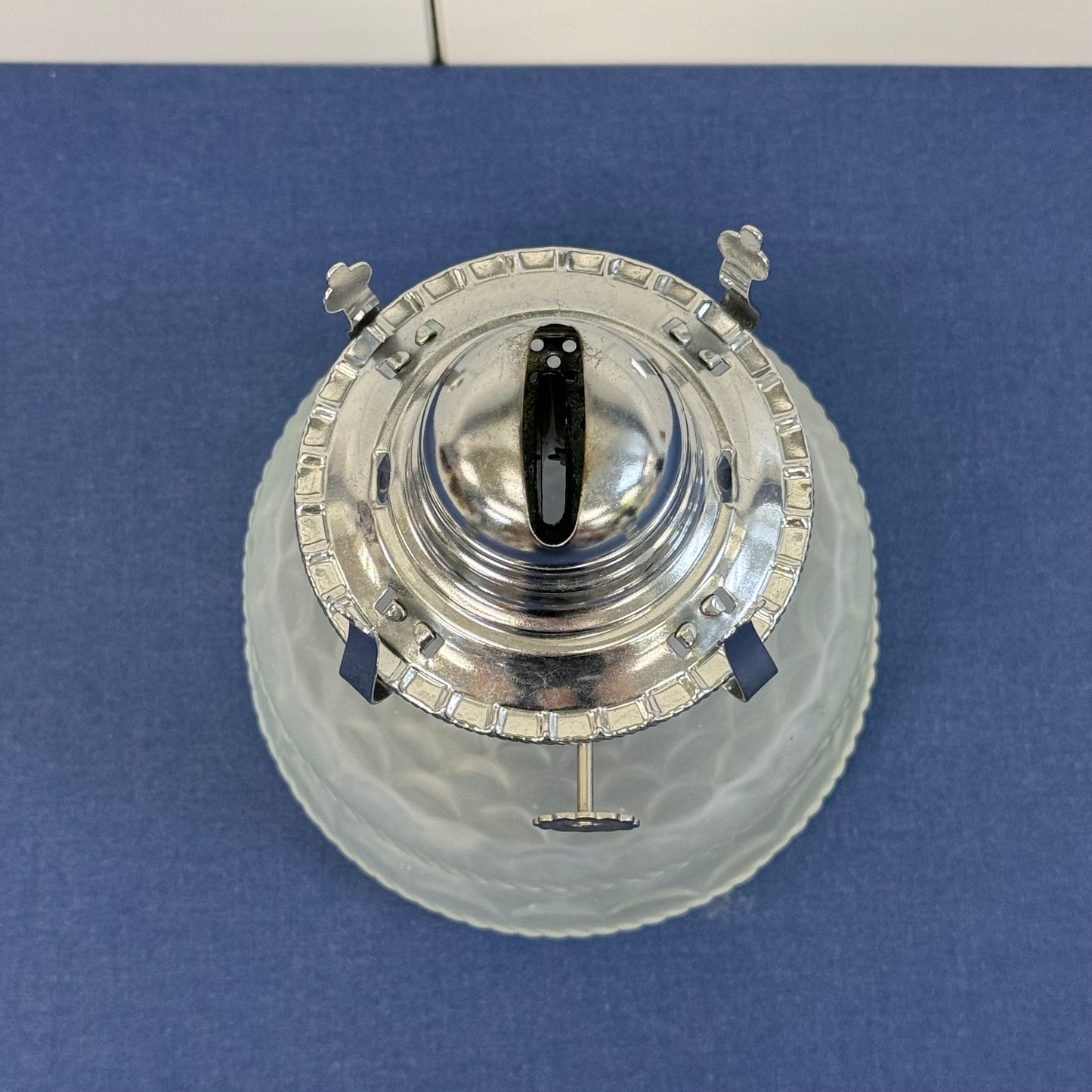 Lamplight Farms Frosted Hurricane Oil Lamp Fish Scale Glass 1980s