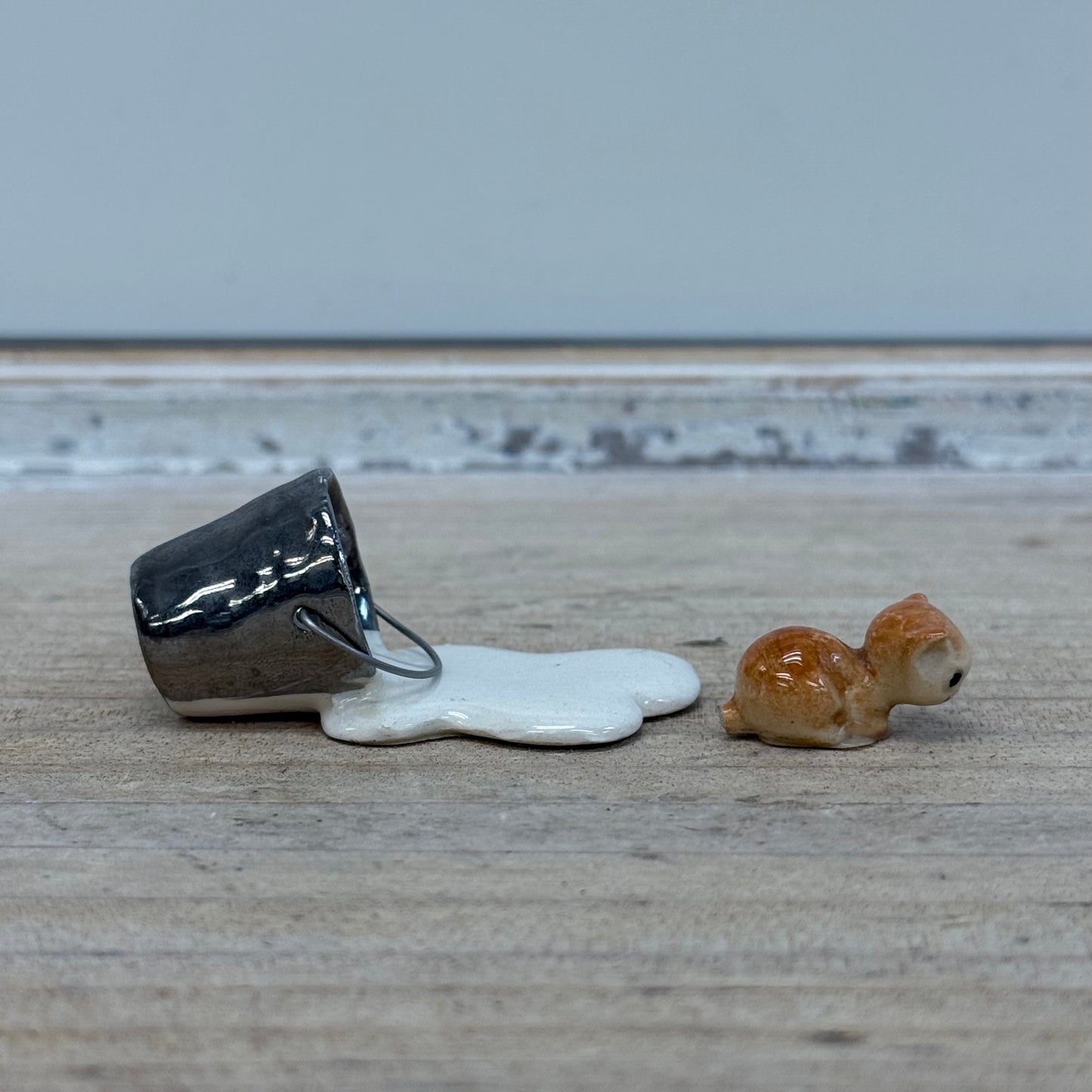 Hagen Renaker Spilt Milk Bucket and Kitten Figurine, Ceramic