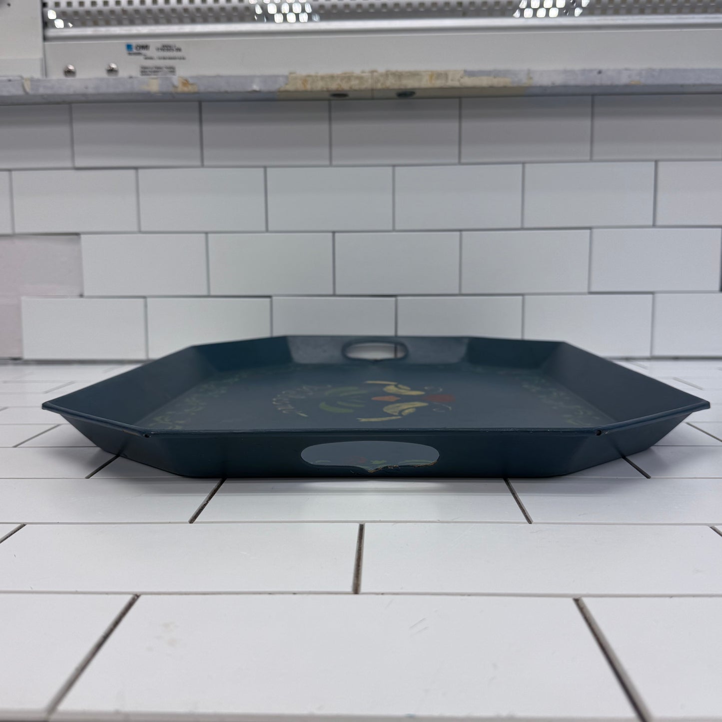 Vintage Folk Art Toleware Serving Tray Signed 1985