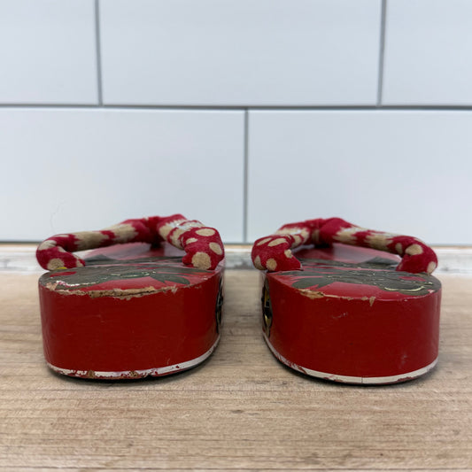 Japanese Geta Sandals Red Wood Okobo Bell 1950s
