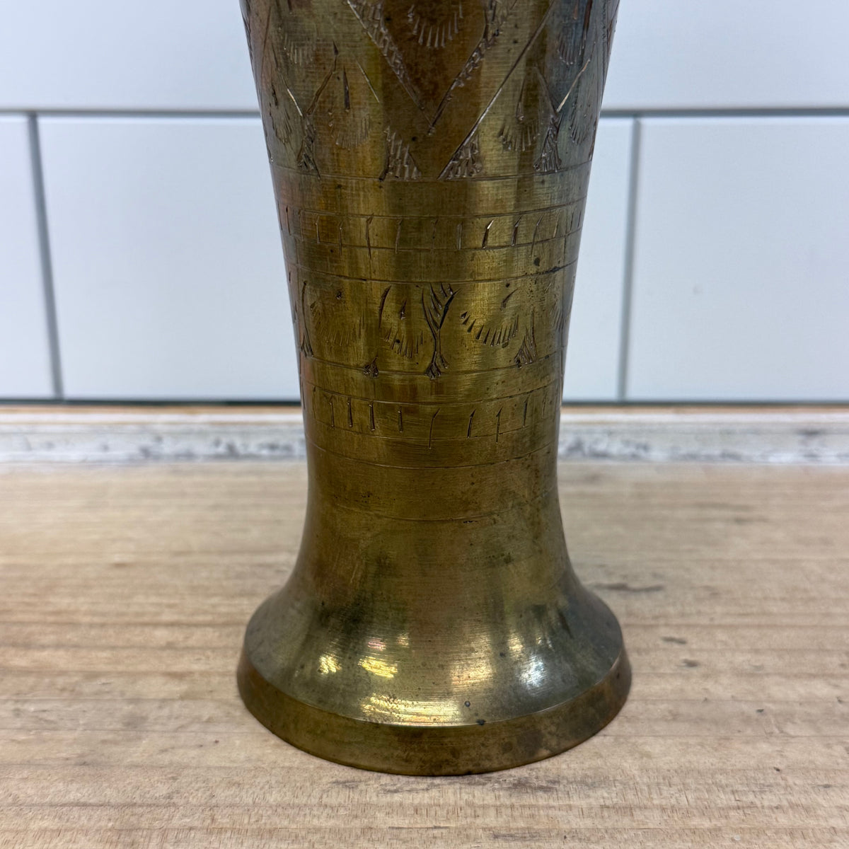 Vintage Indian Engraved Brass Pitcher & Vase Set 1960s–70s