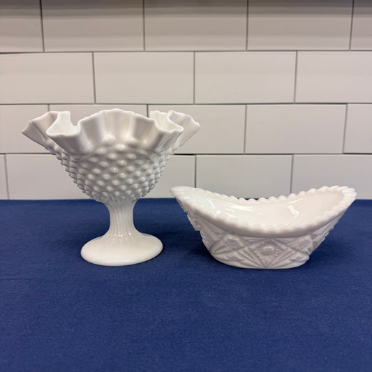 Vintage Fenton Hobnail & Kemple Hobstar Milk Glass