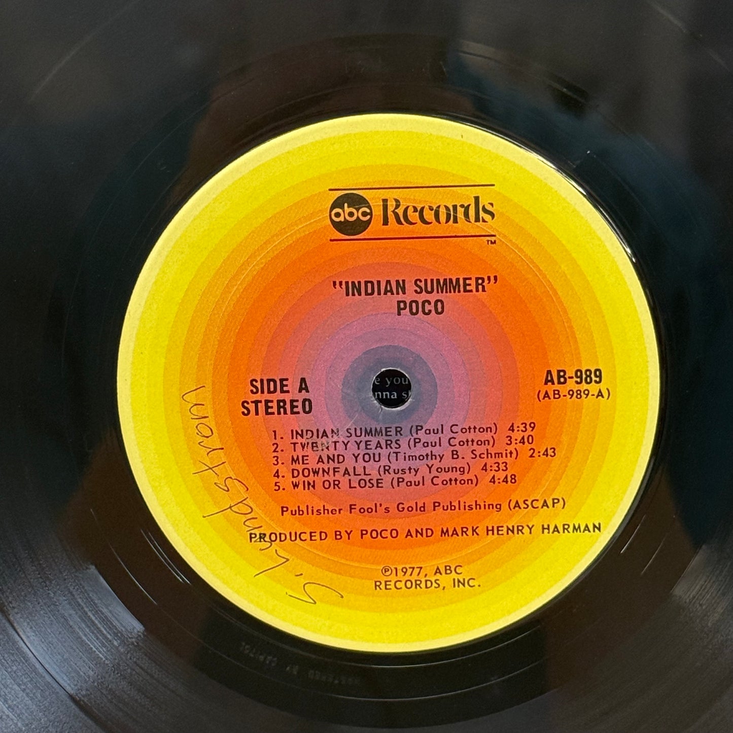 Poco Indian Summer Vinyl Record 1977 ABC Records AB-989