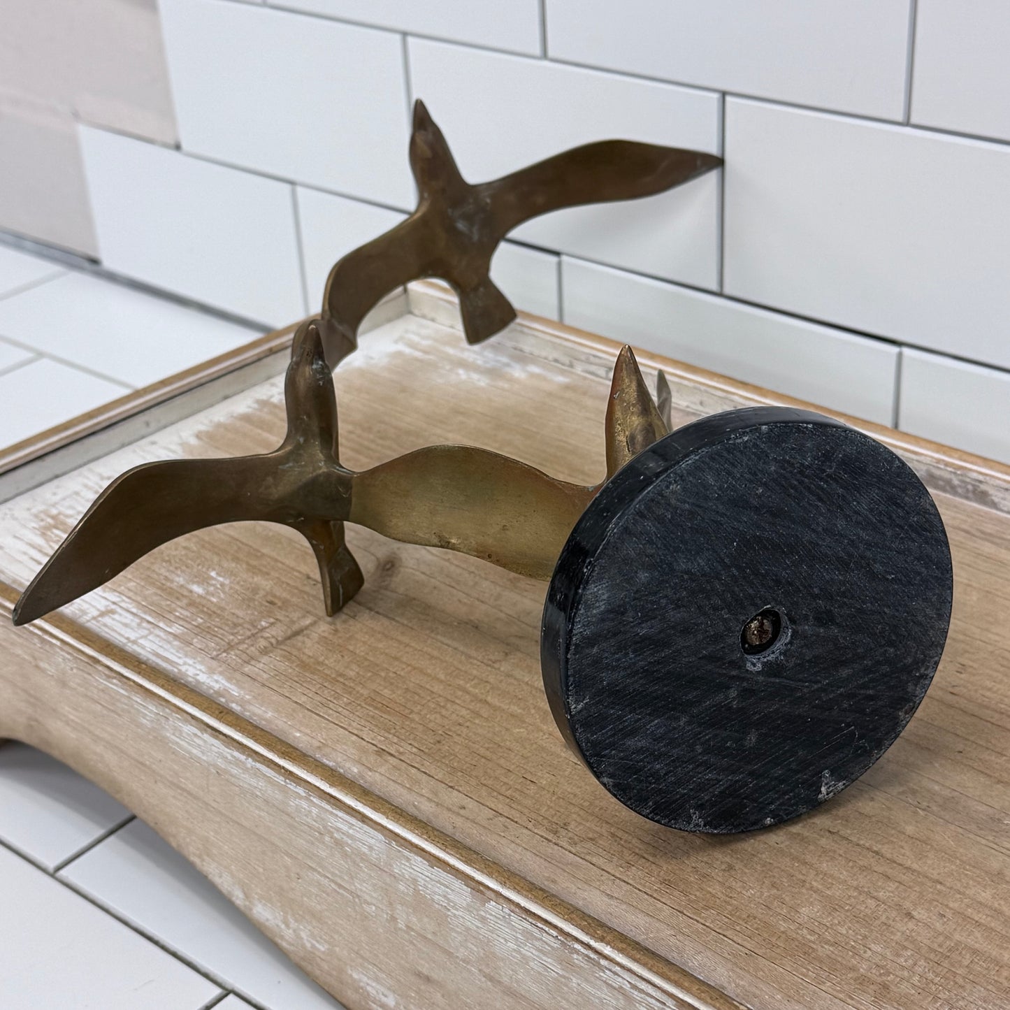 Brass Seabird Sculpture on Marble Base 1970s