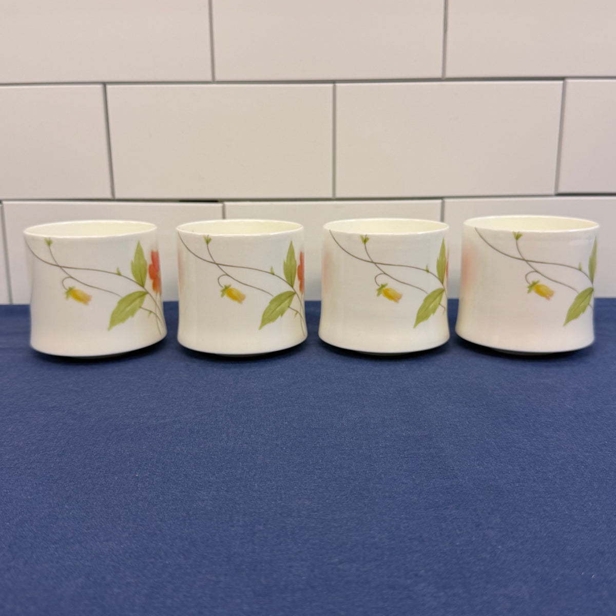 Mikasa Just Flowers Flat Cups Set of 4 Bone China 1980s