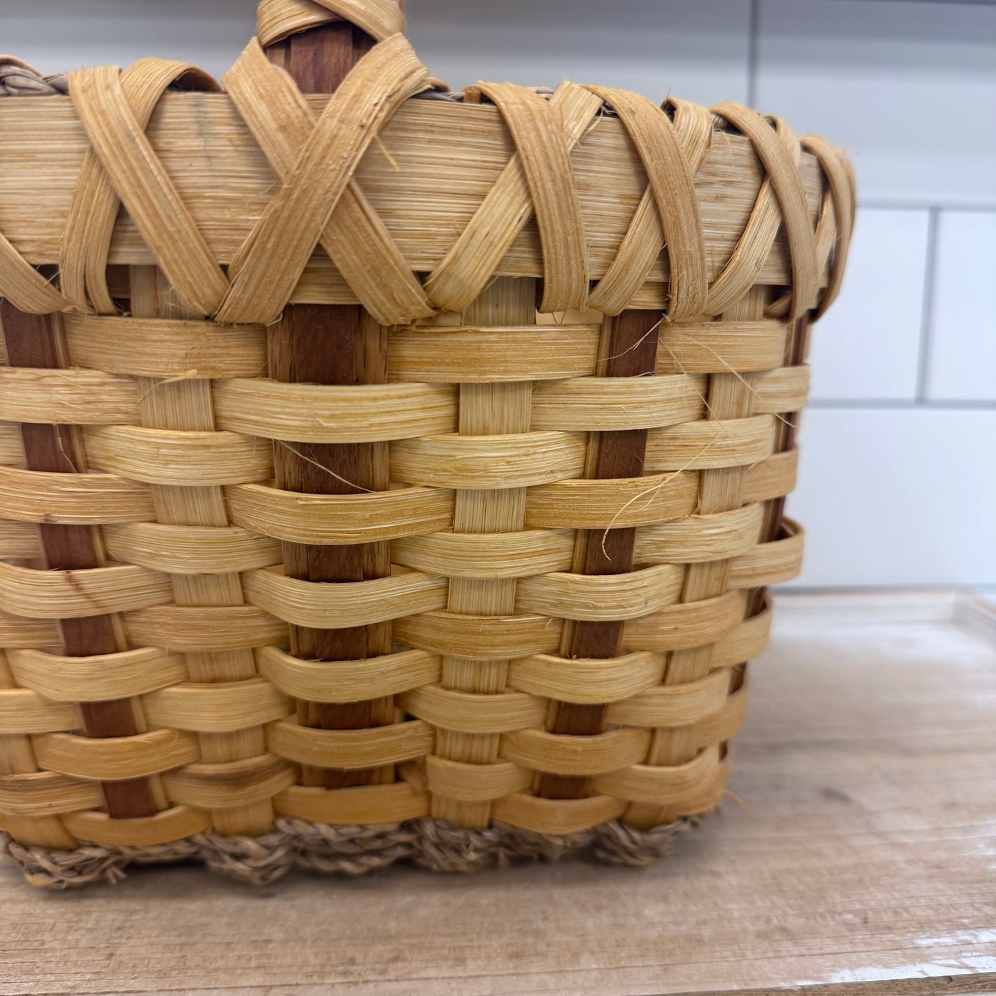 Handwoven Williamsburg Oak Handle Market Basket Signed
