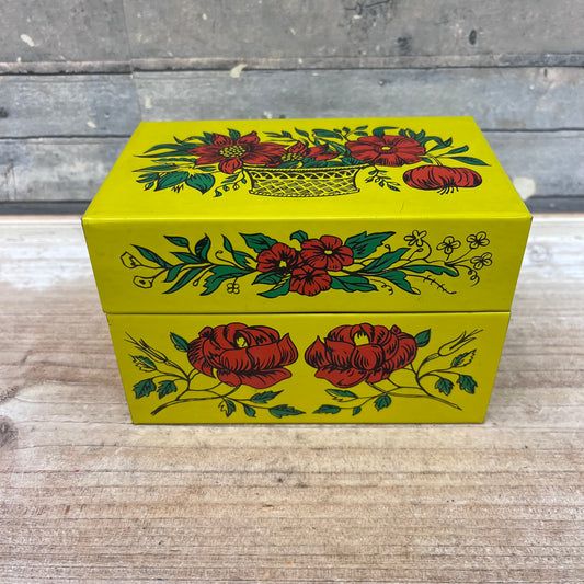 Syndicate Mfg. Co. Floral Tin Recipe Box, 1970s