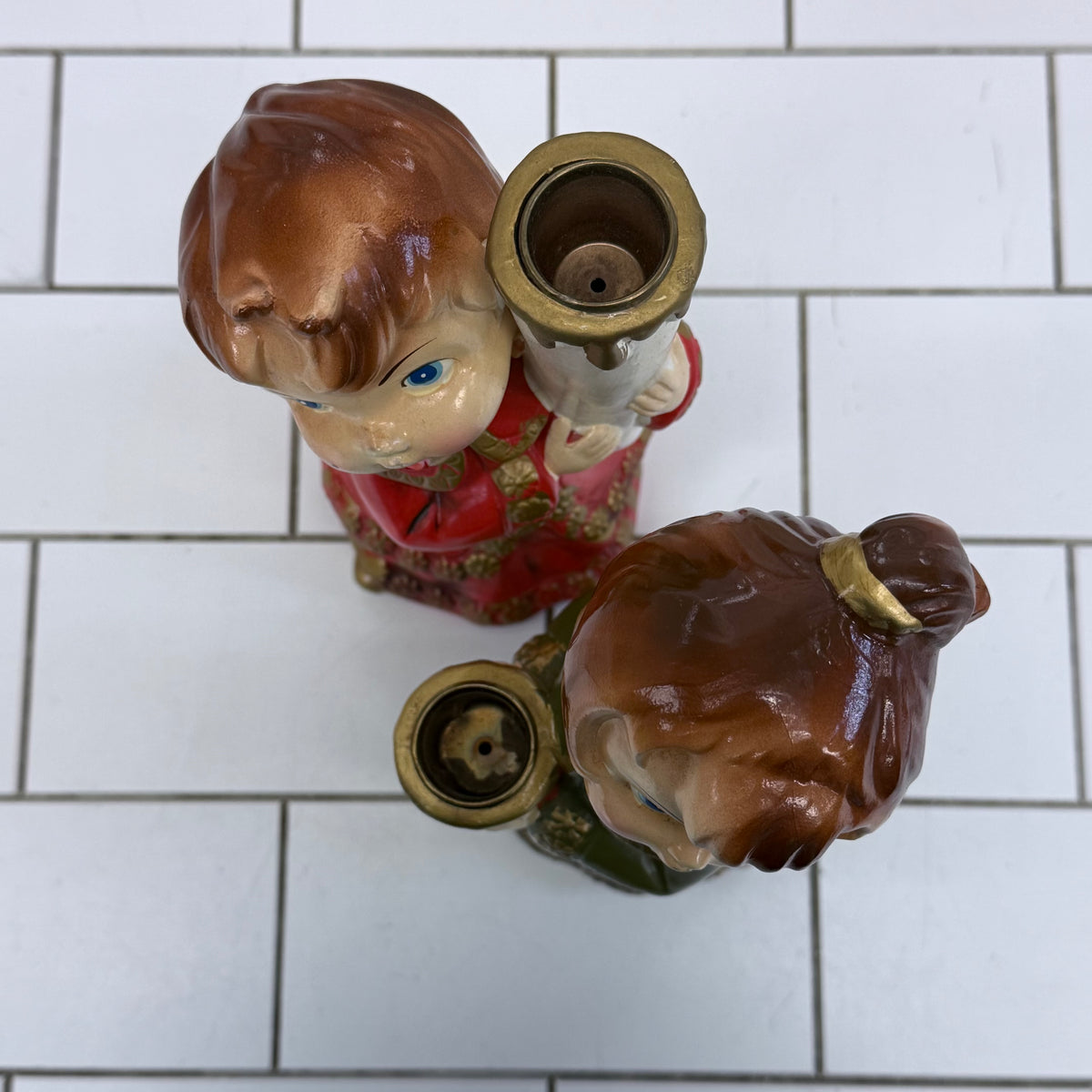 Vintage STAR Japan Christmas Choir Children Candle Holders Set of 2