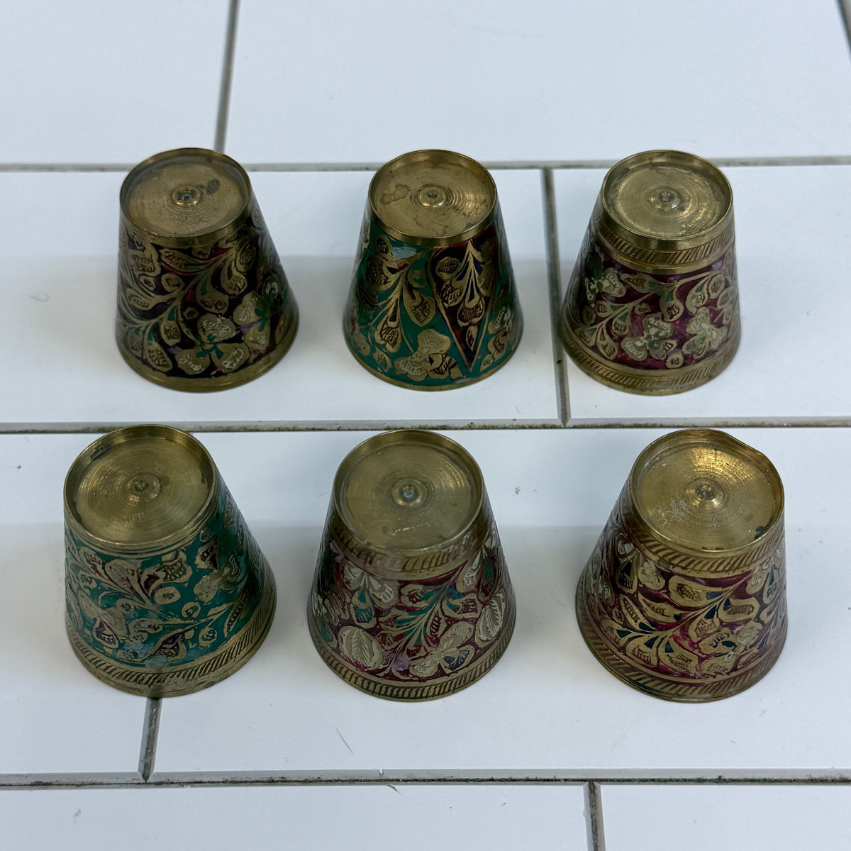 Indian Brass Floral Shot Cups Set of 6