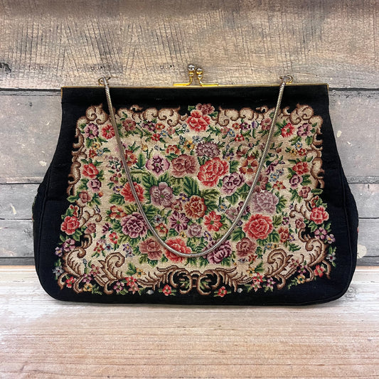 Petit Point Floral Needlepoint Evening Purse, 1950s