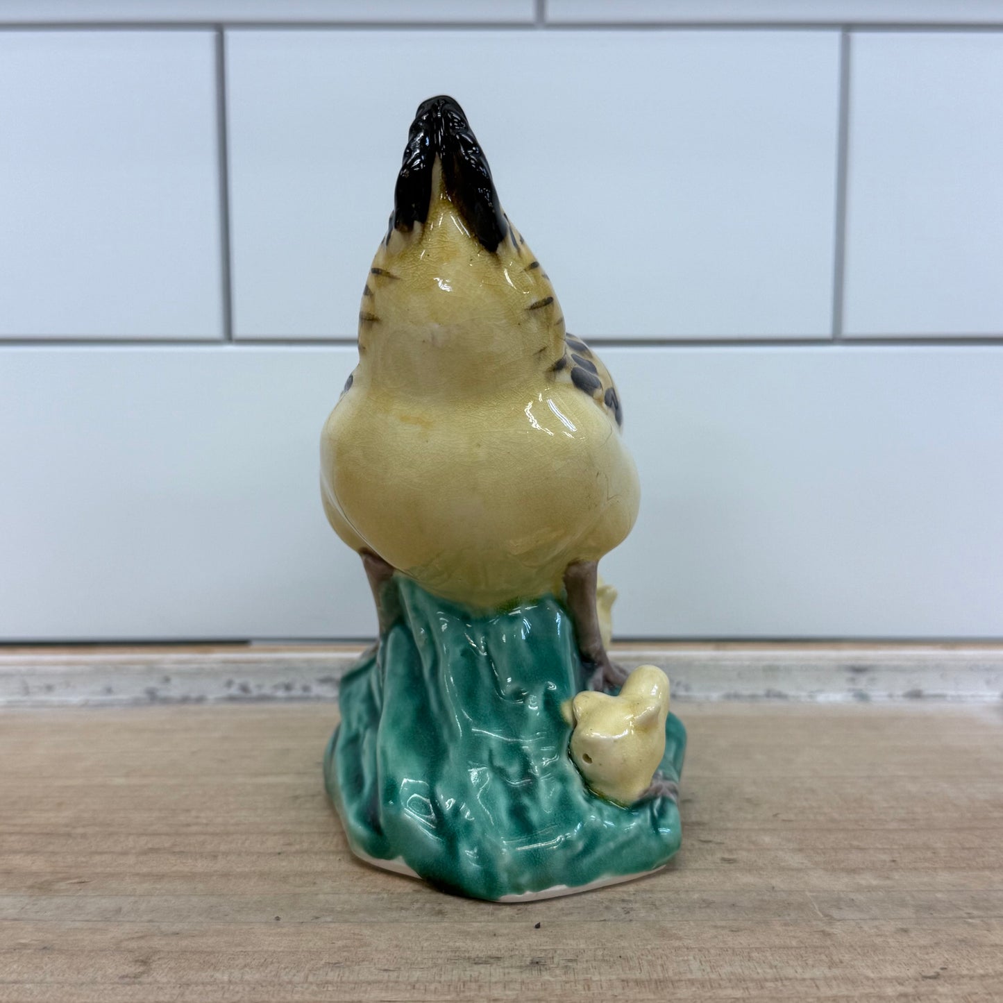 Mother Hen with Chicks Glazed Ceramic Figurine Farmhouse Decor