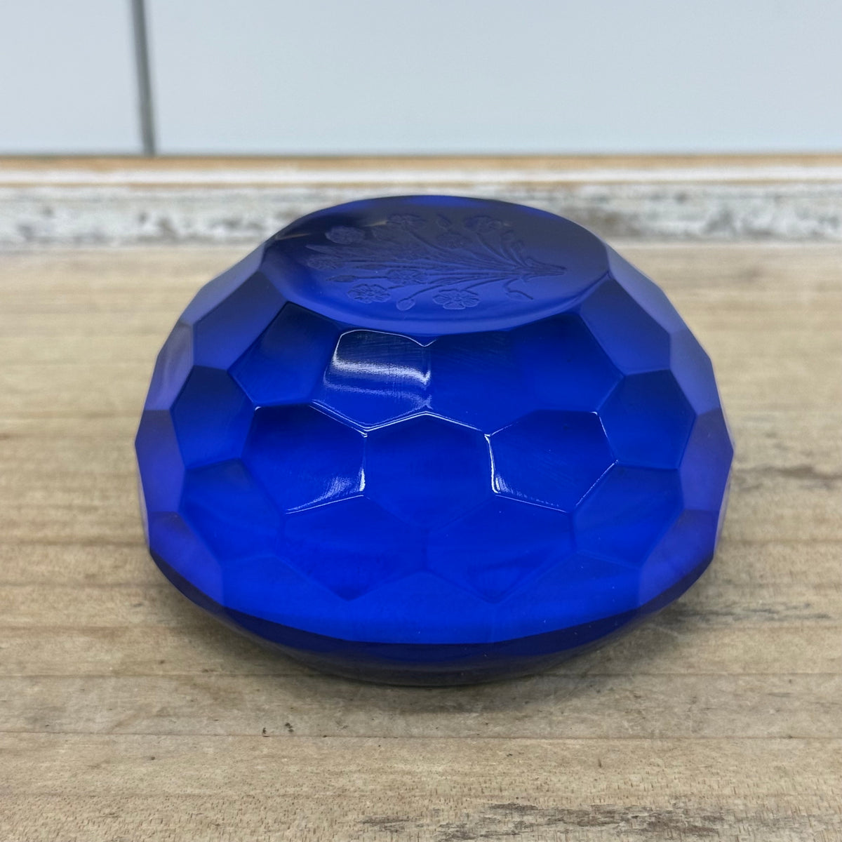 Saint-Louis Cobalt Blue Crystal Floral Paperweight France