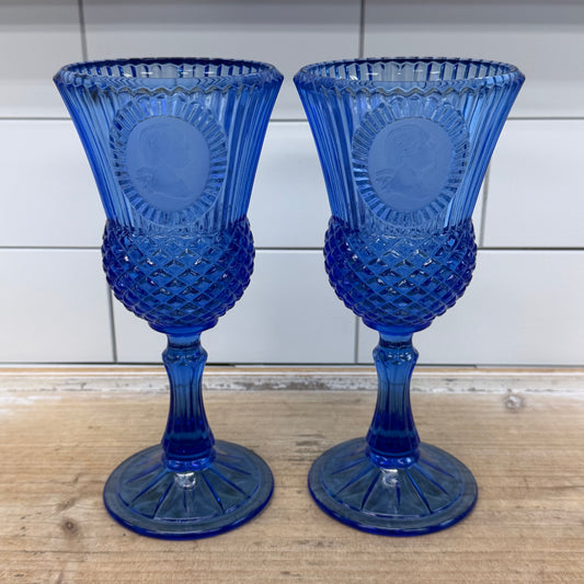 Avon Fostoria George Washington Cameo Cobalt Goblets Set 2 1976