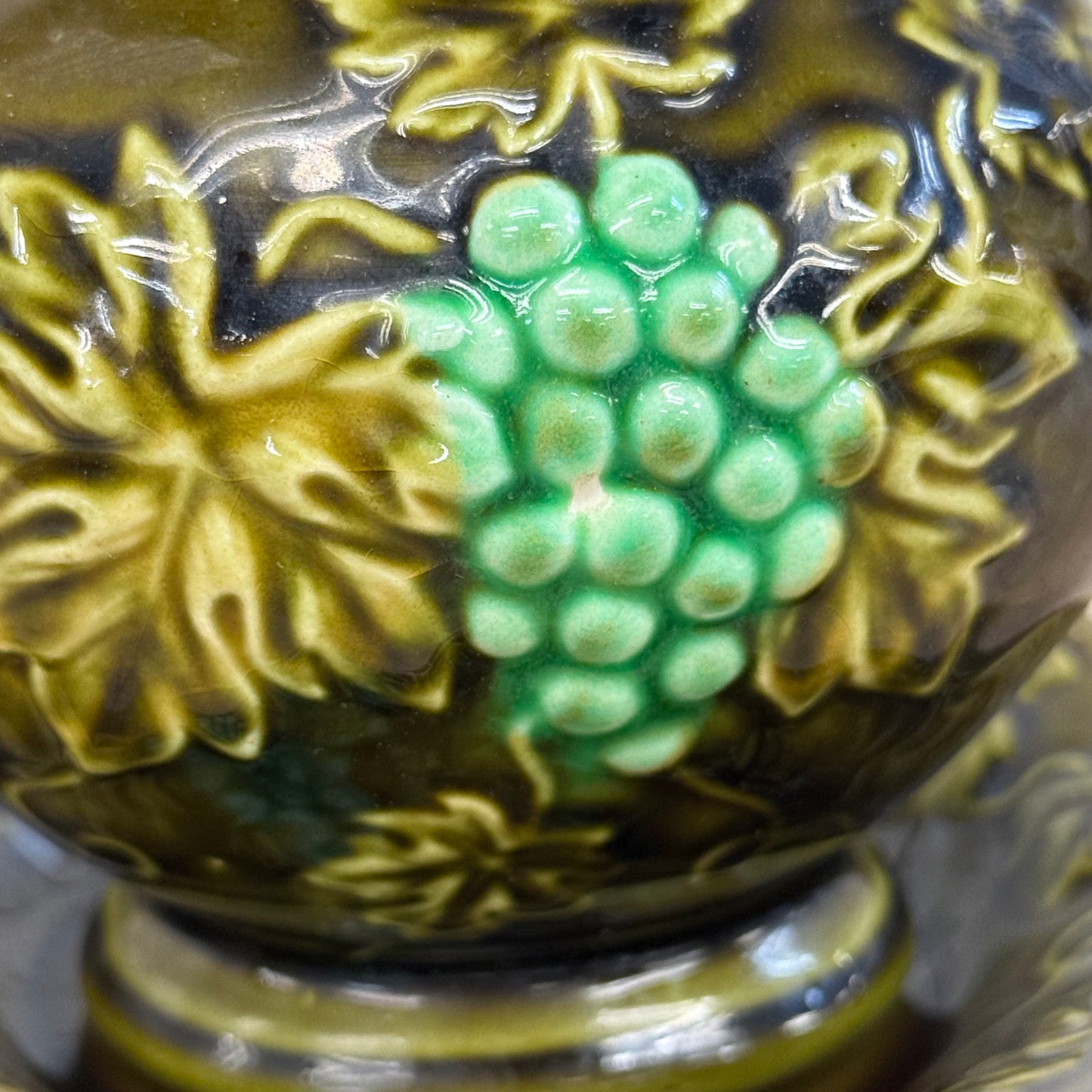 Majolica Style Grape Pitcher & Underplate Ceramic 1960s–1970s