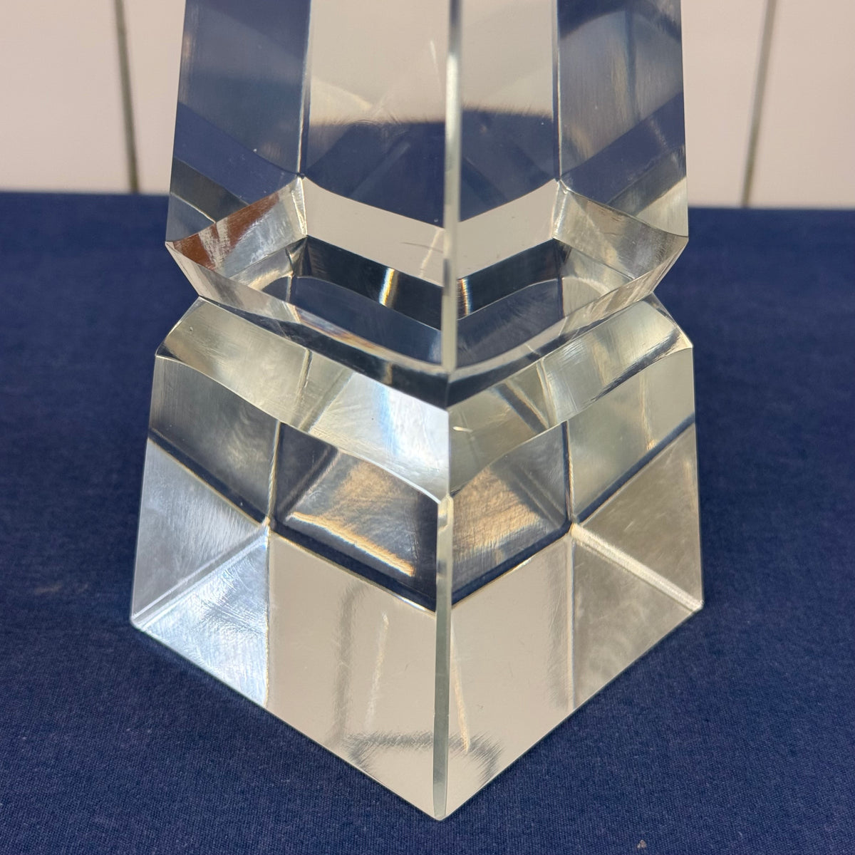 Glass Obelisk Sculpture Faceted Tower Paperweight Desk Decor
