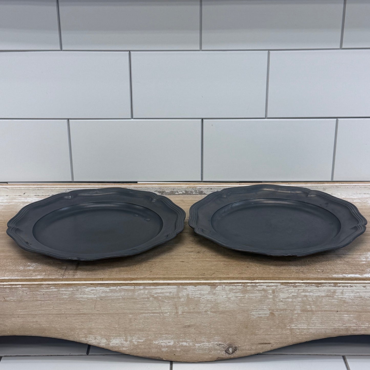 Colonial Revival Pewter Plates Set of 2 Tudor Rose Mark