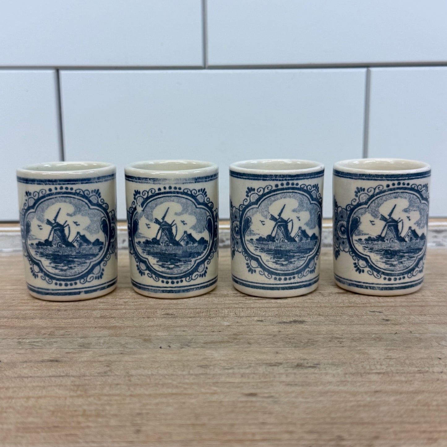 Delft Holland Windmill Shot Glasses Set of 4 Vintage 1960s–70s