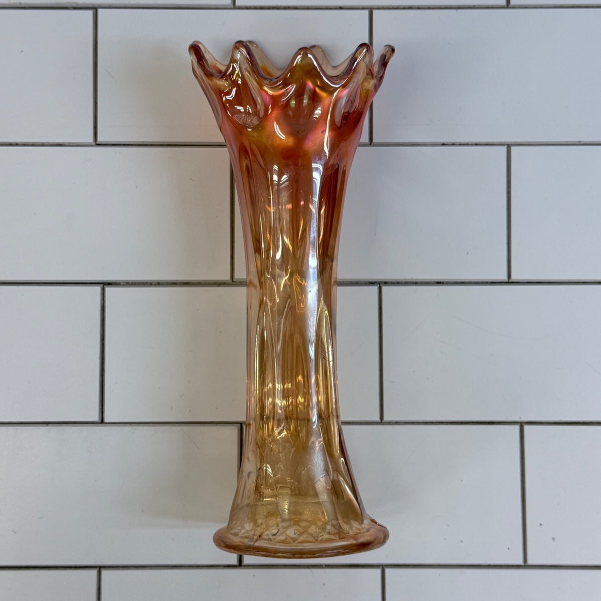 Fenton Long Thumbprint Marigold Carnival Glass Vase c. 1910