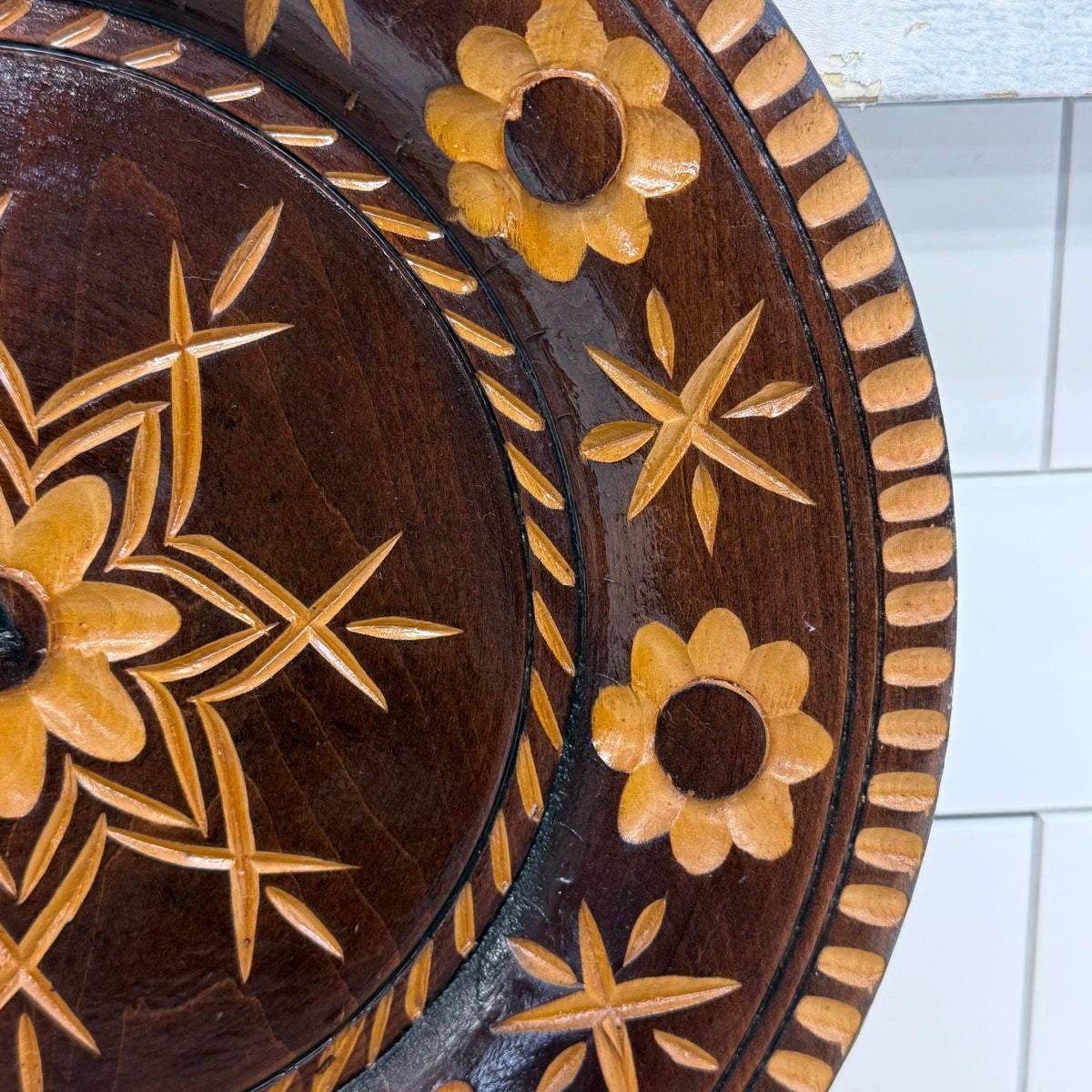 Carved Wood Floral Wall Plate